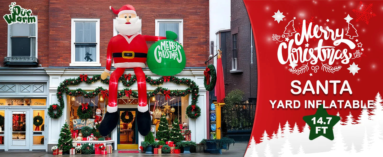 OurWarm 15FT Christmas Inflatable Outdoor Decor, Climbing Santa Giant Christmas inflatables Christmas Blow Ups with LED Lights