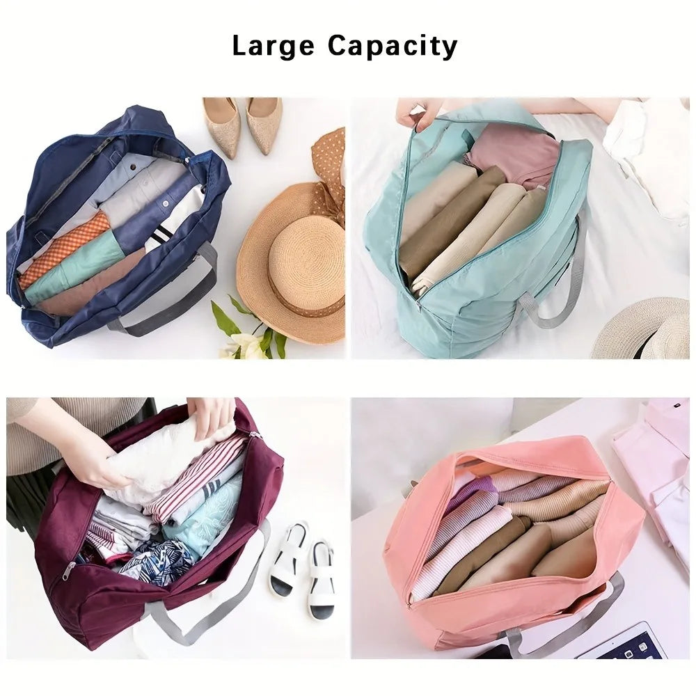 1 set of foldable large capacity travel luggage bag, expandable fitness bag, sports carry on, weekend luggage check-in, luggage