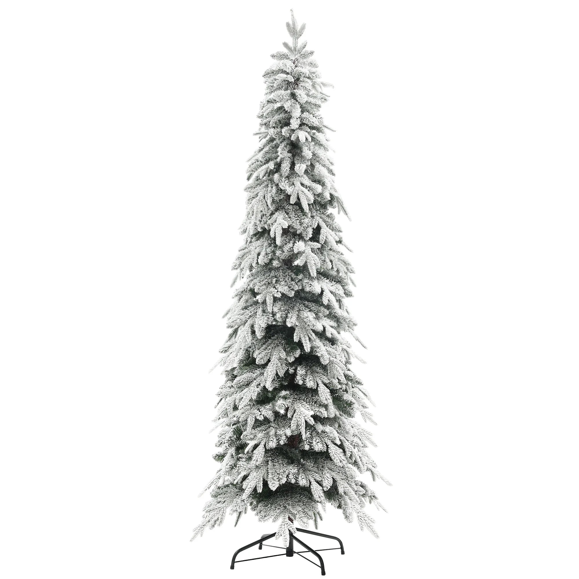 HOMCOM 7ft Flocked Pencil Christmas Tree with Auto Open, Steel Base