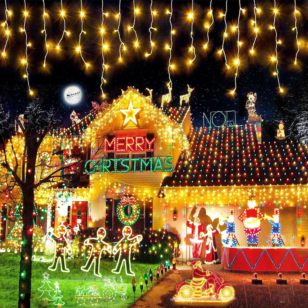 Solar Icicle Lights Wedding Decoration Fairy Lights String 8 Modes Outdoor Eaves Decoration For Christmas Party Garden Lighting