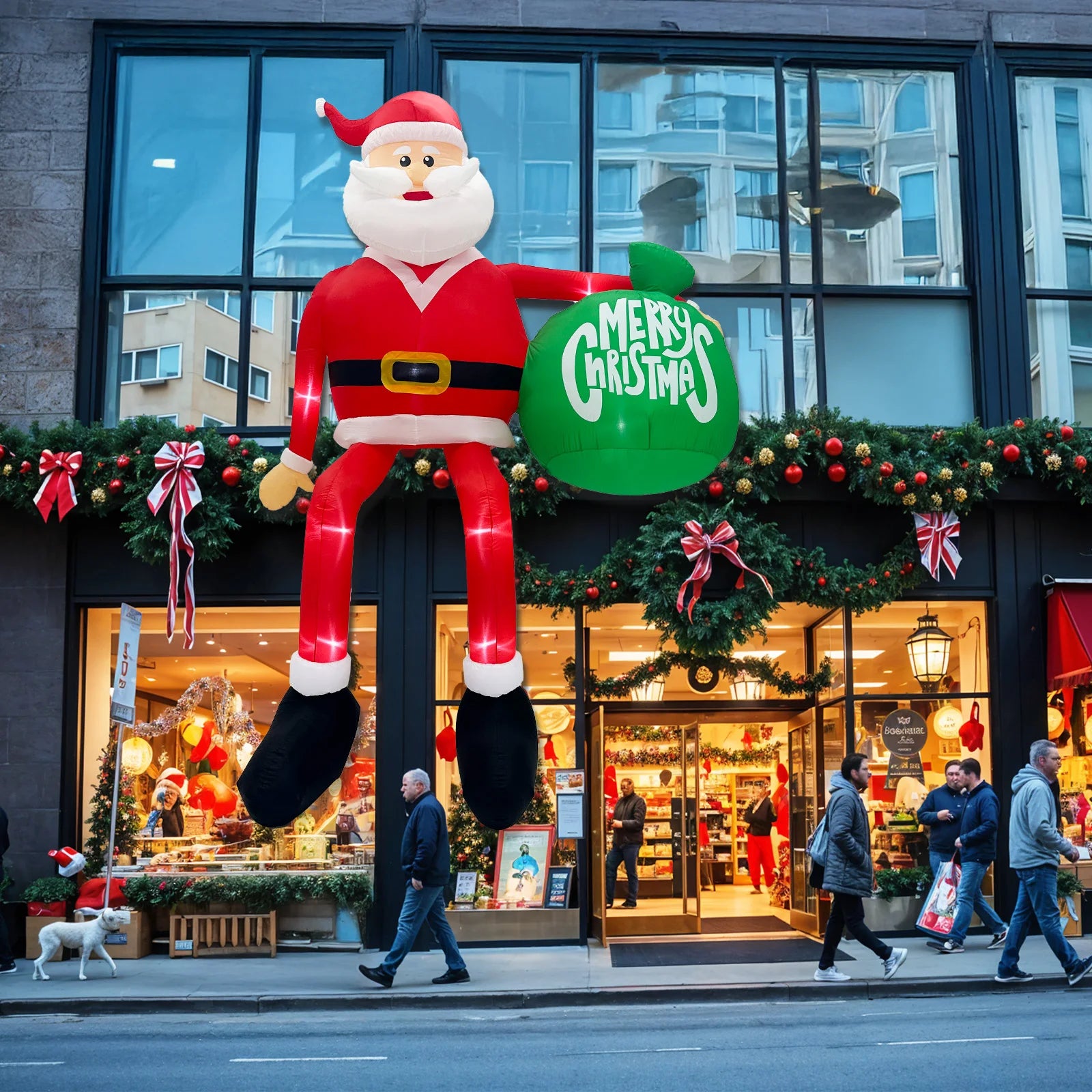 OurWarm 15FT Christmas Inflatable Outdoor Decor, Climbing Santa Giant Christmas inflatables Christmas Blow Ups with LED Lights