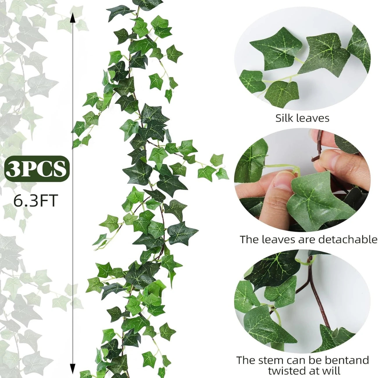 3/6PCS Artificial Vines Ivy Garland 6Ft Fake Vine Leaves Ivy Faux Hanging Plants for Indoor Outdoor Home Wall Wedding Room Decor