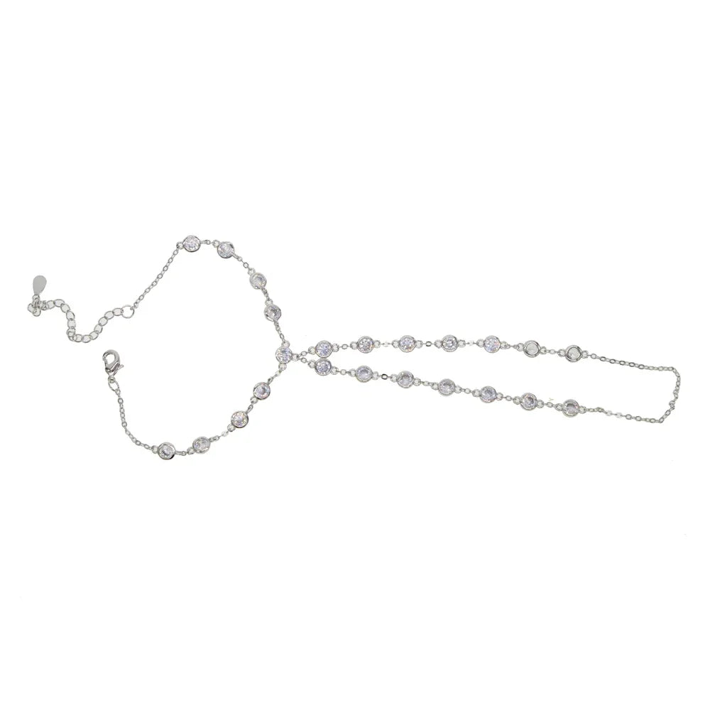 100% 925 Sterling Silver Slave Chain Bracelet Connected Finger Ring Bling AAA Sparking Cz Zirconia Handlets Layers Jewelry Women