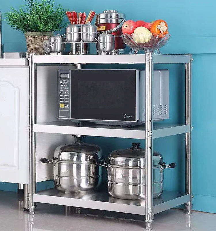Stainl Steel Kitchen Storage Ra Stand Multi-Layer Microwave Organizer elf Utensil Storage Cabinet Floor Mounted