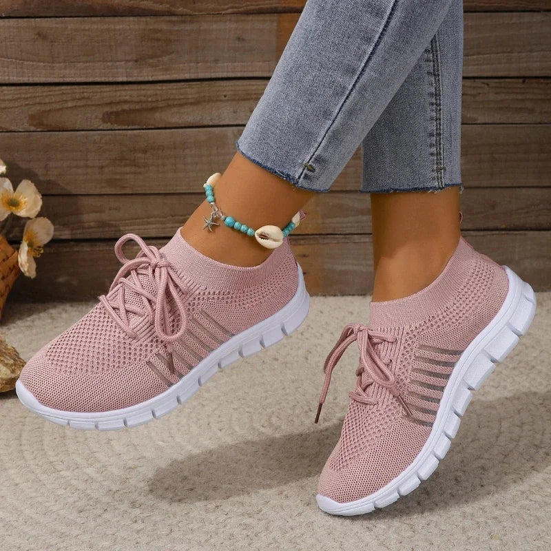 Women’s Breathable Chunky Sole Sneakers – Lace-Up Casual