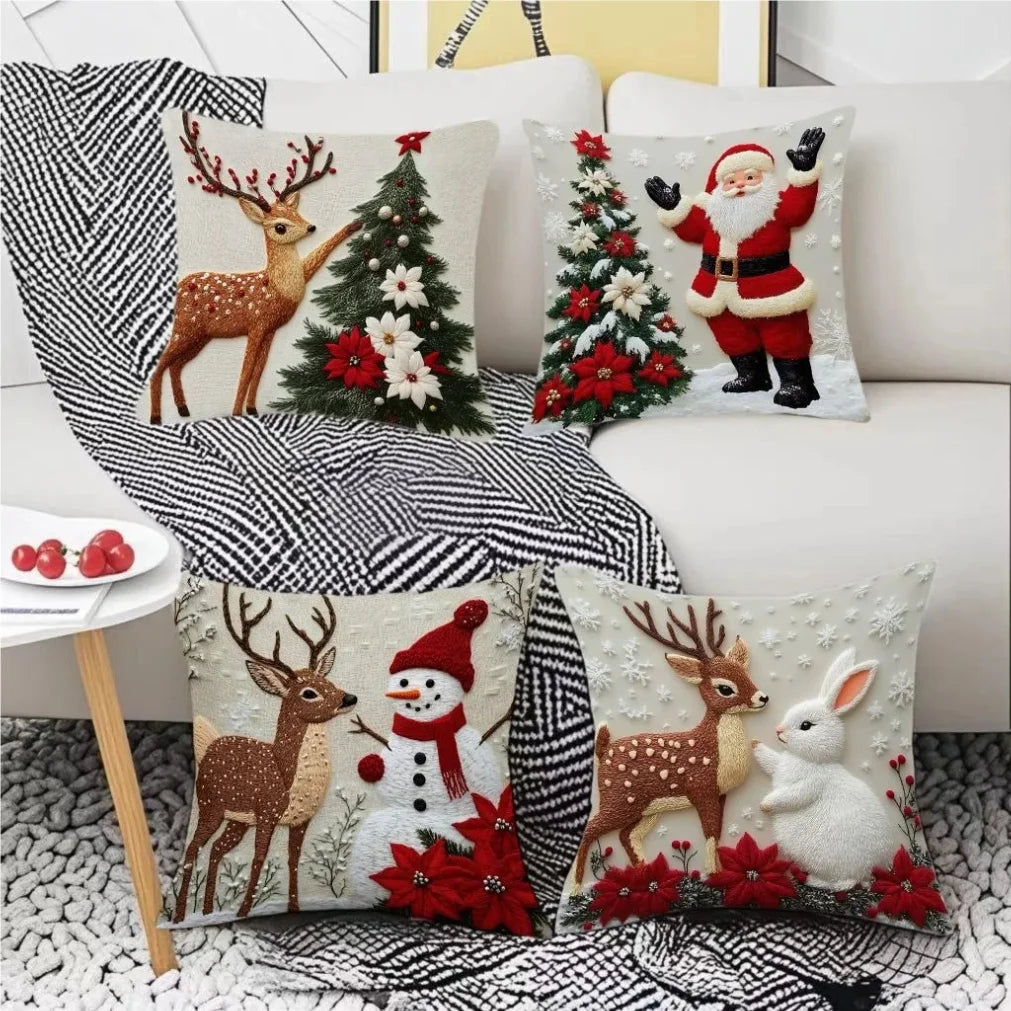 45x45cm Cartoon Christmas Pillow Cover Elk Santa Claus Snowman Xmas Tree Merry Christmas Decor Gift 2025 Happy New Year 2026