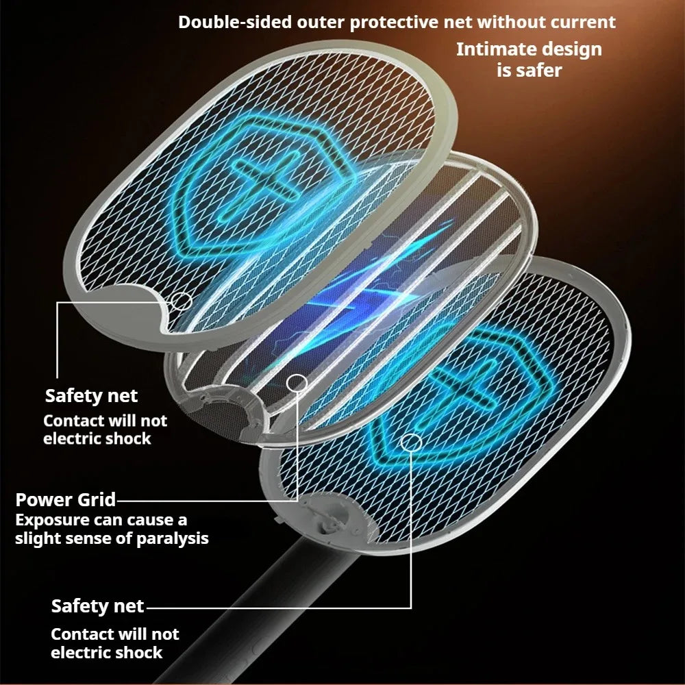 Foldable Electric Mosquito Swatter Safety Mesh USB Rechargeable Child Lock Portable for Travel Camping Indoor Outdoor Zapper