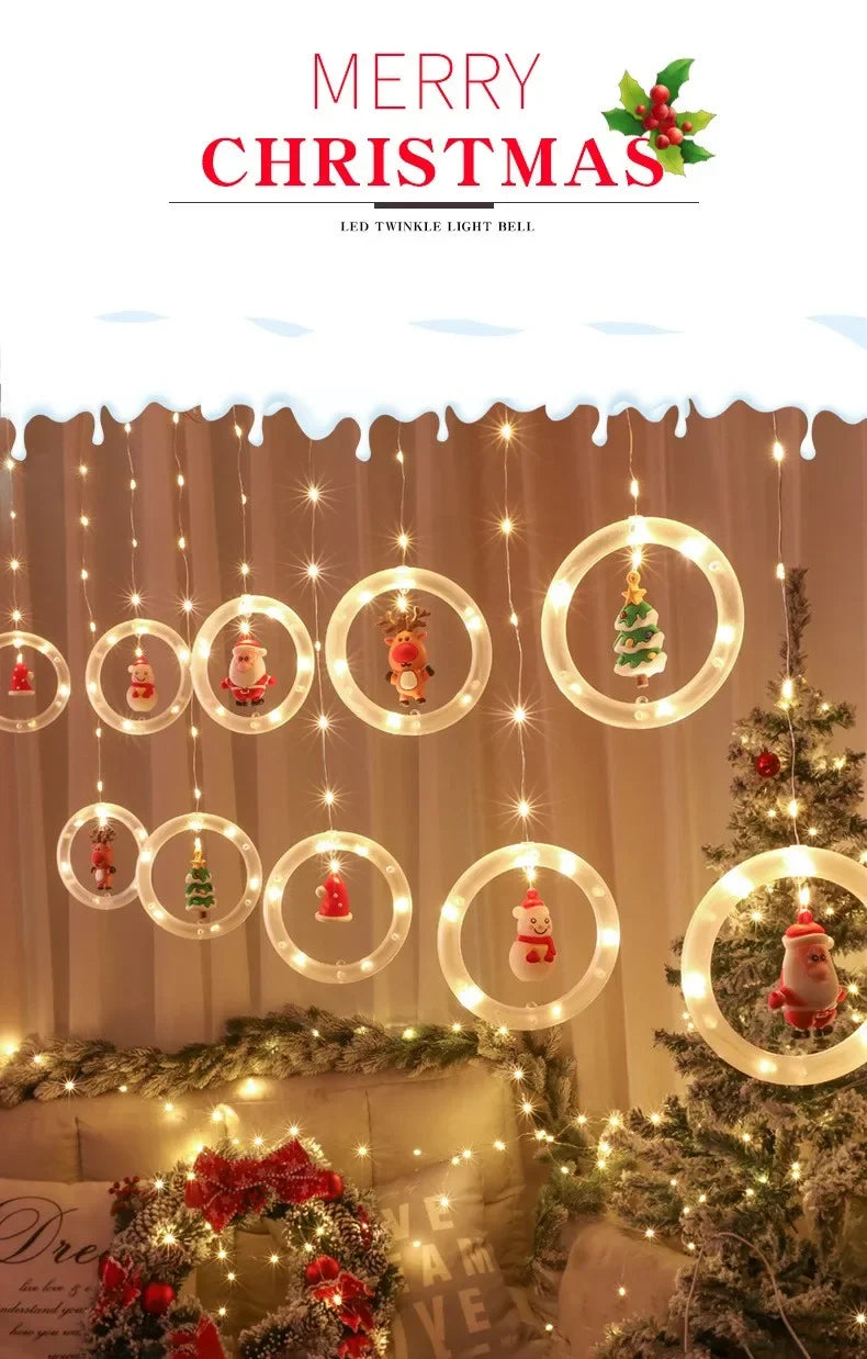 Christmas Lights String Star Santa Claus Curtain Light USB Plug Holiday Party Garland Lamp For Home Bedroom Window Decoration