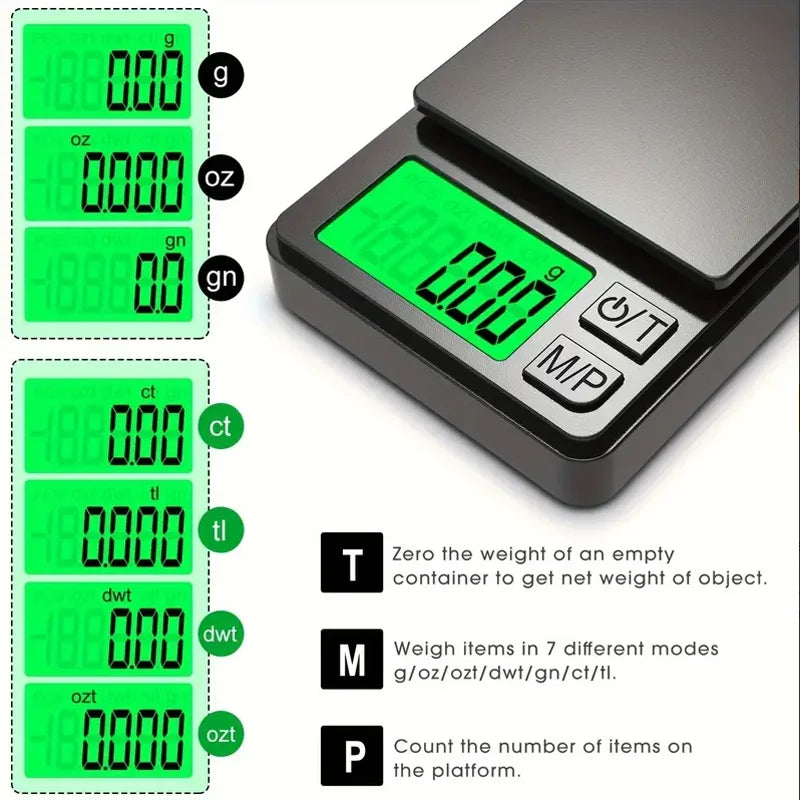 Precision Pocket Scale 1000g 0.1g Digital Gram Scale Backlit LCD Portable Jewelry Food Grain oz Tare Function Travel Use
