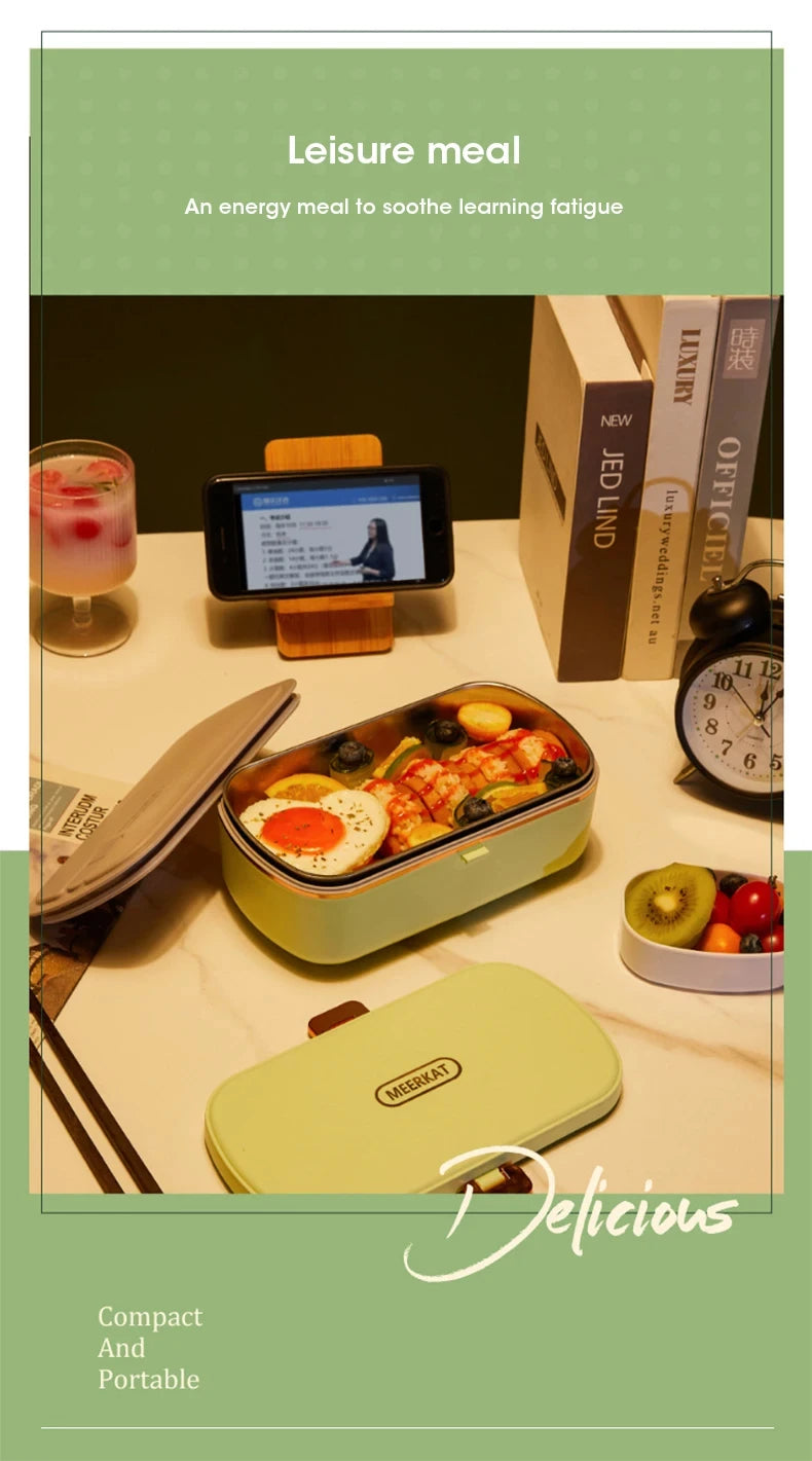 Electric Lunch Box Portable Food Warmer Water Free Bento Box Stainless Steel Food Warmer Office Food Lunch Box Electric Heater