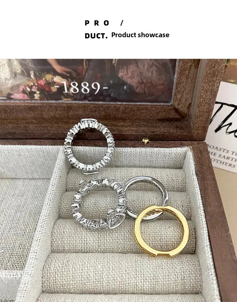 Fashionable Luxury Detachable Zircon Ring for Women High End Unique Style Two-Way Wearable Off-White Queen Design Jewelry