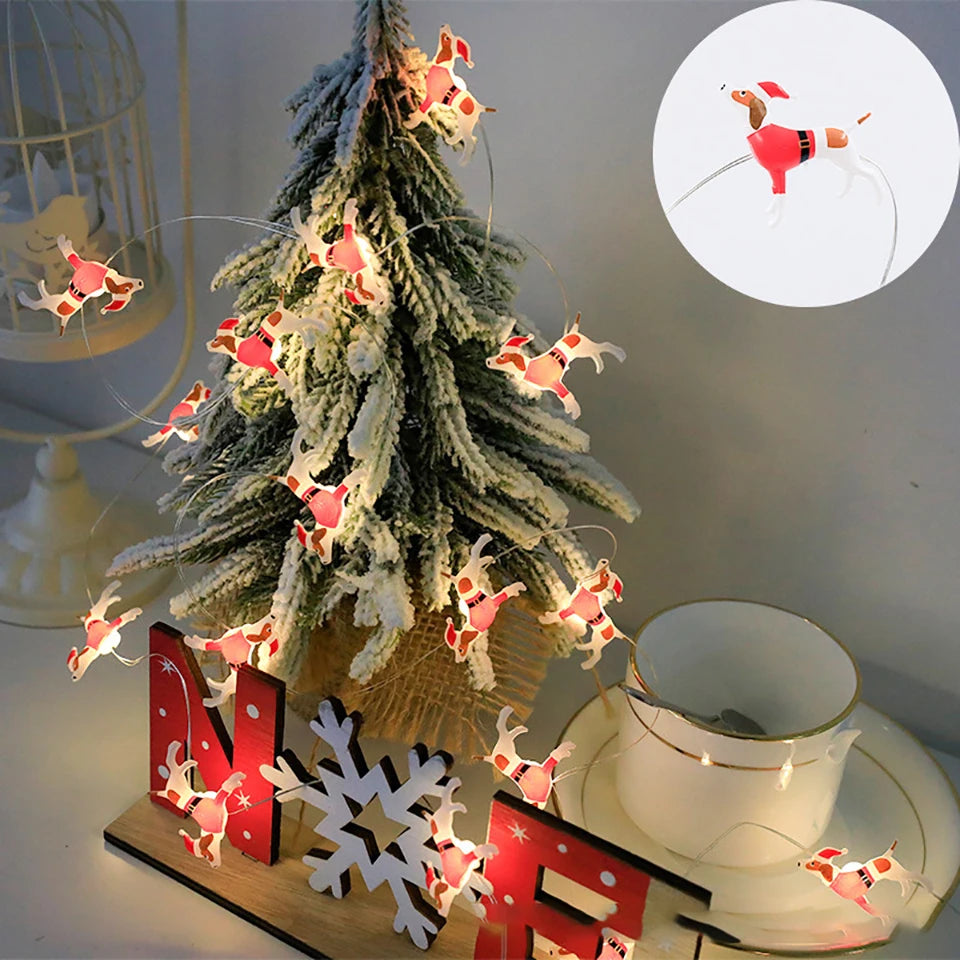 Christmas Lights 2M 20LED Fairy Lights Santa Claus Snowflake String Lights Battery Powered For Home Living Room Xmas Decor Lamp