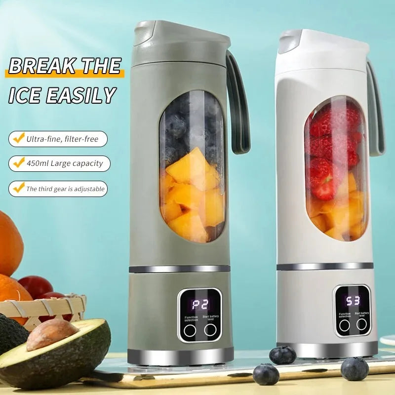 2025 New Household Charging MINI Crushed Ice Electric Juicer Powerful Motor 450ML Large Capacity Digital Display Juice Cup