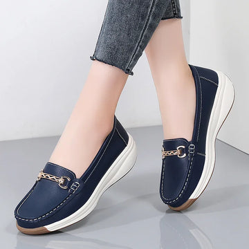 Women’s Leather Platform Loafers – Slip-On Casual Flats