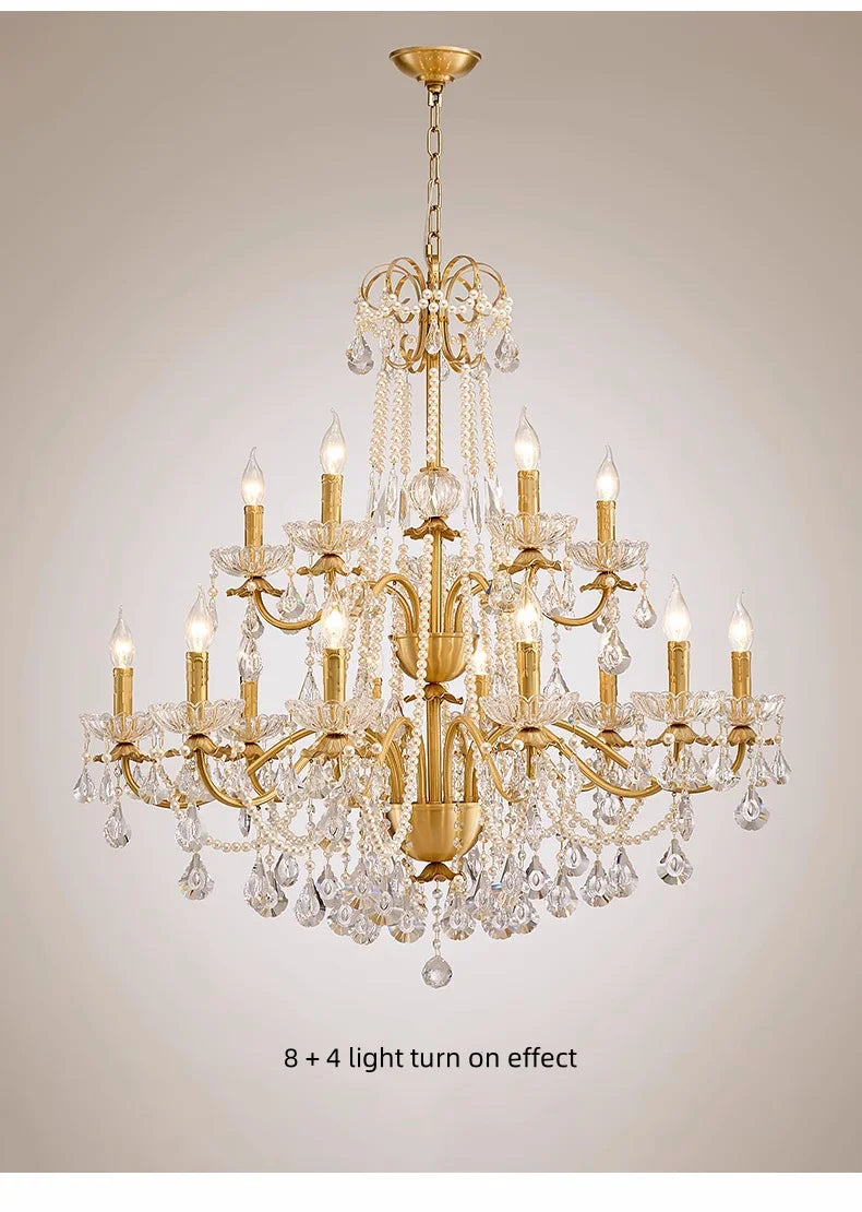 French Luxury Candle Chandelier Foyer Lustre K9 Crystal Pendant Lights French Candle Droplight Home Decor Led Lamparas Lamp