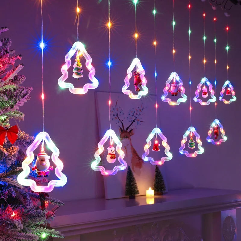Christmas Lights String Star Santa Claus Curtain Light USB Plug Holiday Party Garland Lamp For Home Bedroom Window Decoration
