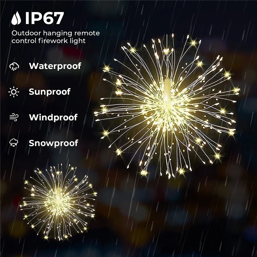 Christmas 200LEDs Firework Lights Hanging Starburst Garland Fairy String Lights Outdoor for Home Garden Courtyard Decor