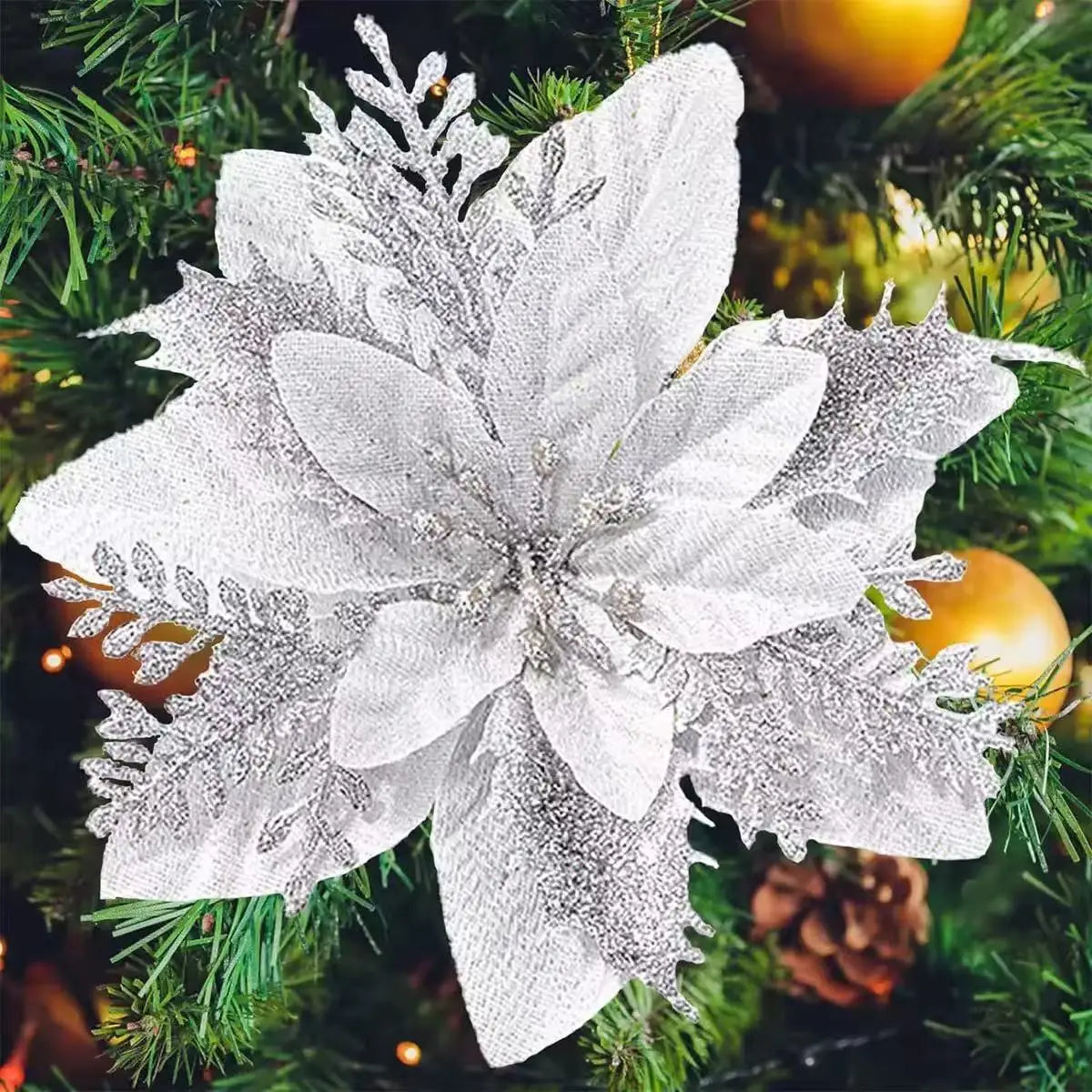1~20Pcs Glitter Artifical Christmas Flowers Mreey Christmas Tree Decoration Happy New Year Ornaments Xmas Fake Flowers natal