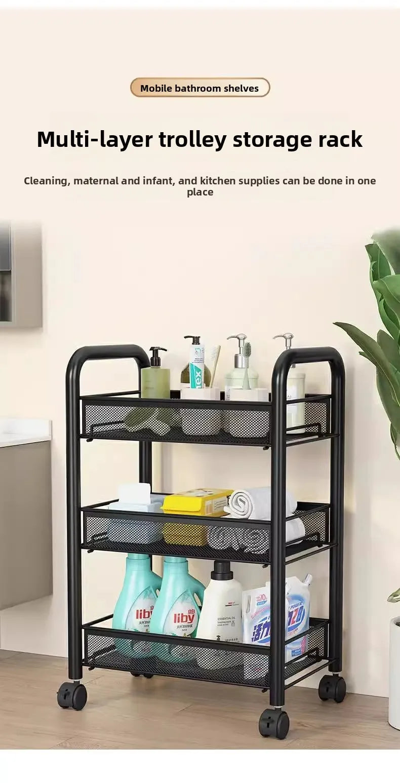 Kitchen Cart Organizer Rolling Trolley Storage Cart Portable Multifunctional Vegetable Fruit Basket Wheels Utility Furniture