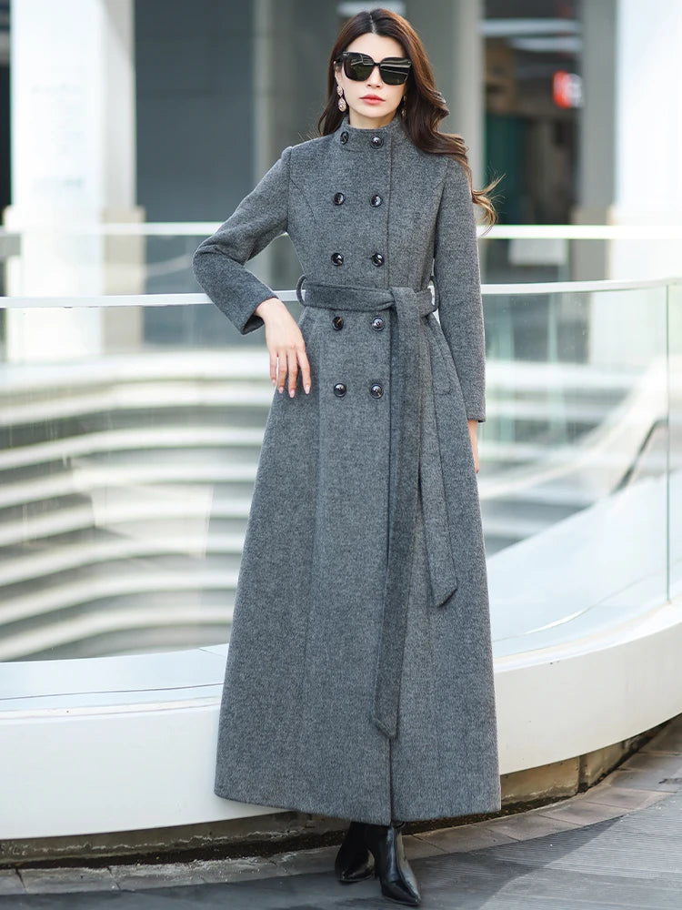 Gray Stand Collar Thickened Woolen Coat Winter Fashion Slimming Long Outerwear for Daily Wear Warm And Stylish New Arrival