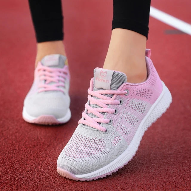 Women’s Breathable Mesh Walking Sneakers – Lightweight Flat Shoes