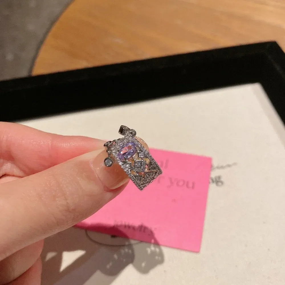 Light luxury exquisite silver 925 diamond amethyst rings for women unique fashion retro tassel purple tail ring wedding jewelry