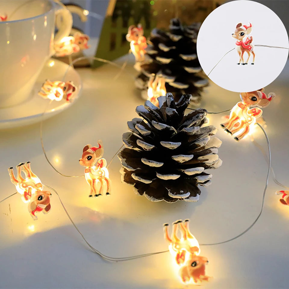 Christmas Lights 2M 20LED Fairy Lights Santa Claus Snowflake String Lights Battery Powered For Home Living Room Xmas Decor Lamp