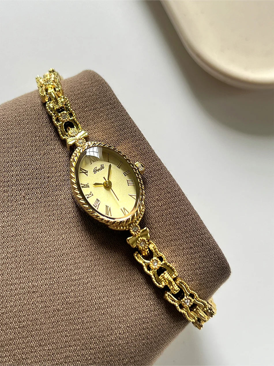 2025 NEW Vintage Silver Women's Watches GEDI Roman Numeral Display Oval Dial Woman's Quartz Wristwatch Clock Gift Accessories