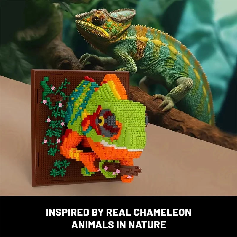 3D Animal Chameleon Building Blocks Lizard Mural Wall Stereoscopic Painting Model Assemble Bricks Home Decor Adults Kid Toy Gift