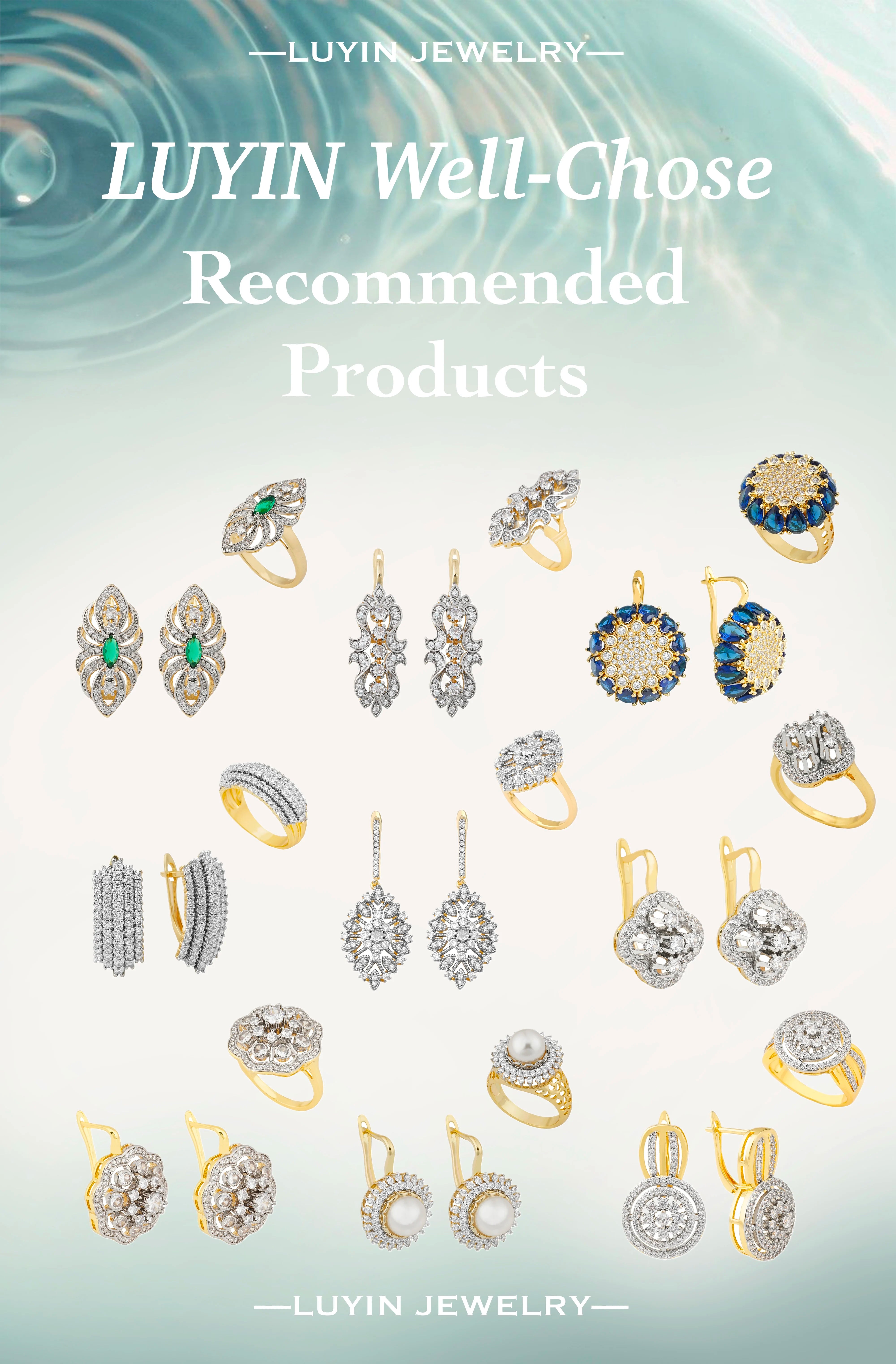 LUYIN New Arrival Floral Series Brilliant Inlaid Zircon Earrings Ring Set For Women Copper Plated 14K Gold Color Wedding Gifts