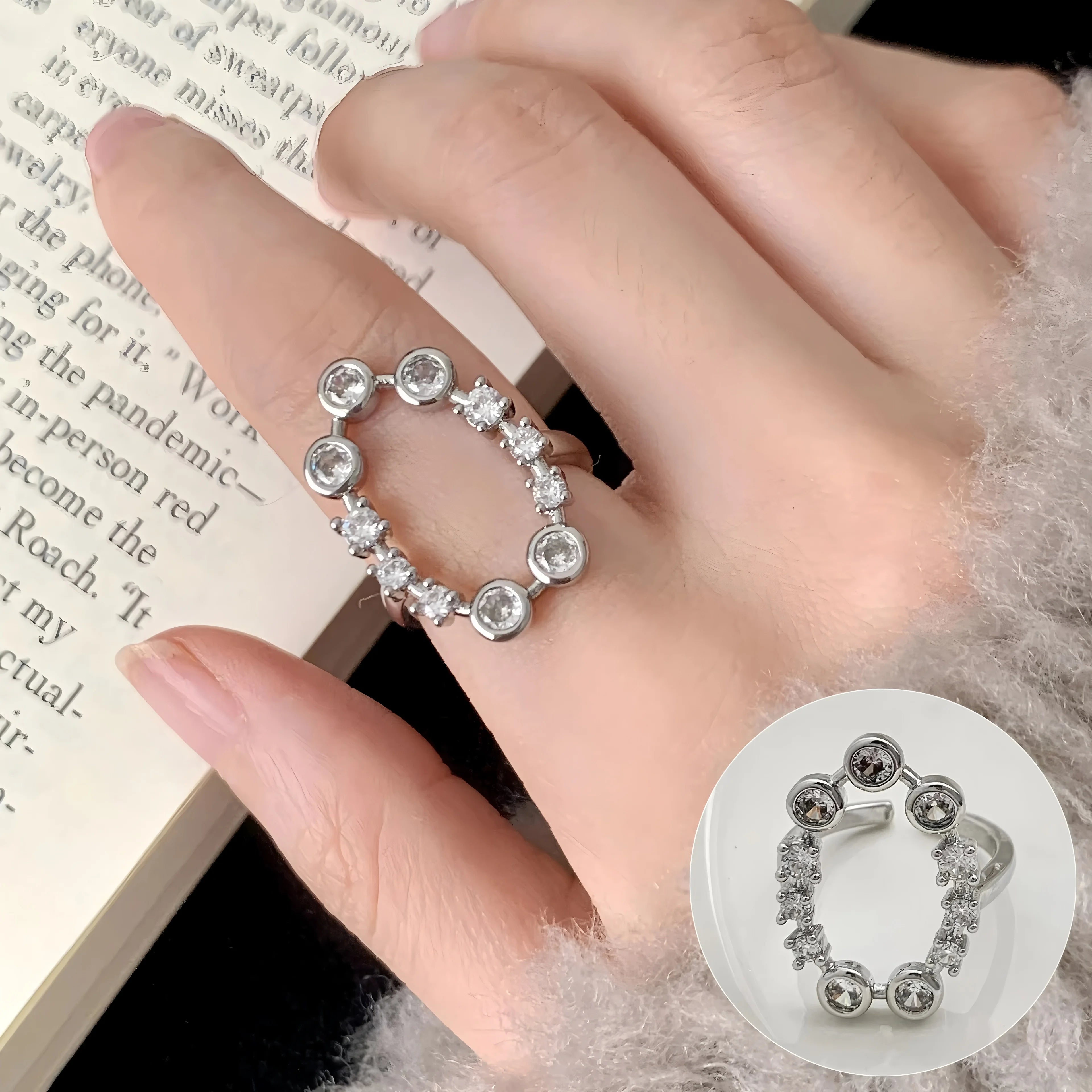 PANJBJ 925 Sterling Silver Geometry Crystal Ring For Women Ellipse Exaggerated Punk Water Drop Open Jewelry Gift Dropshipping