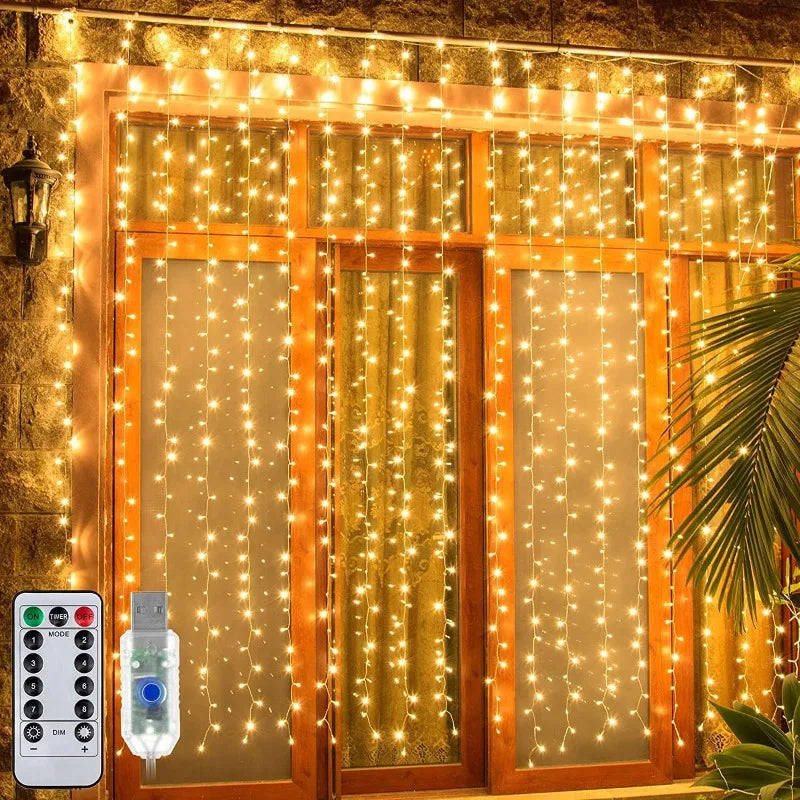 Christmas Lights Led Decoration Fairy New Year's Decor for Room Garlands String Curtain Waterfalls Strip Bedrooms 2024 Noveltie