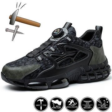 Rotating Button Steel Toe Safety Shoes – Lightweight Puncture-Proof Work Boots for Men