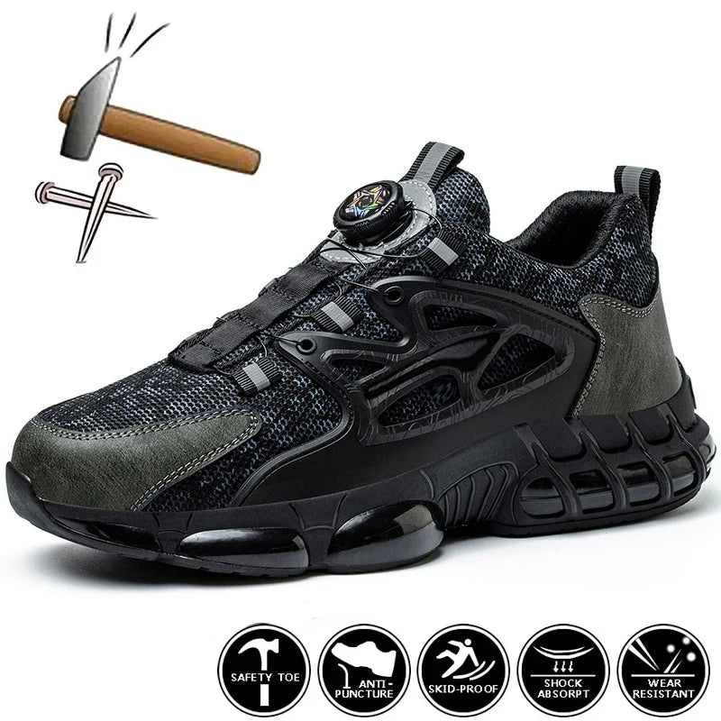 Rotating Button Steel Toe Safety Shoes – Lightweight Puncture-Proof Work Boots for Men