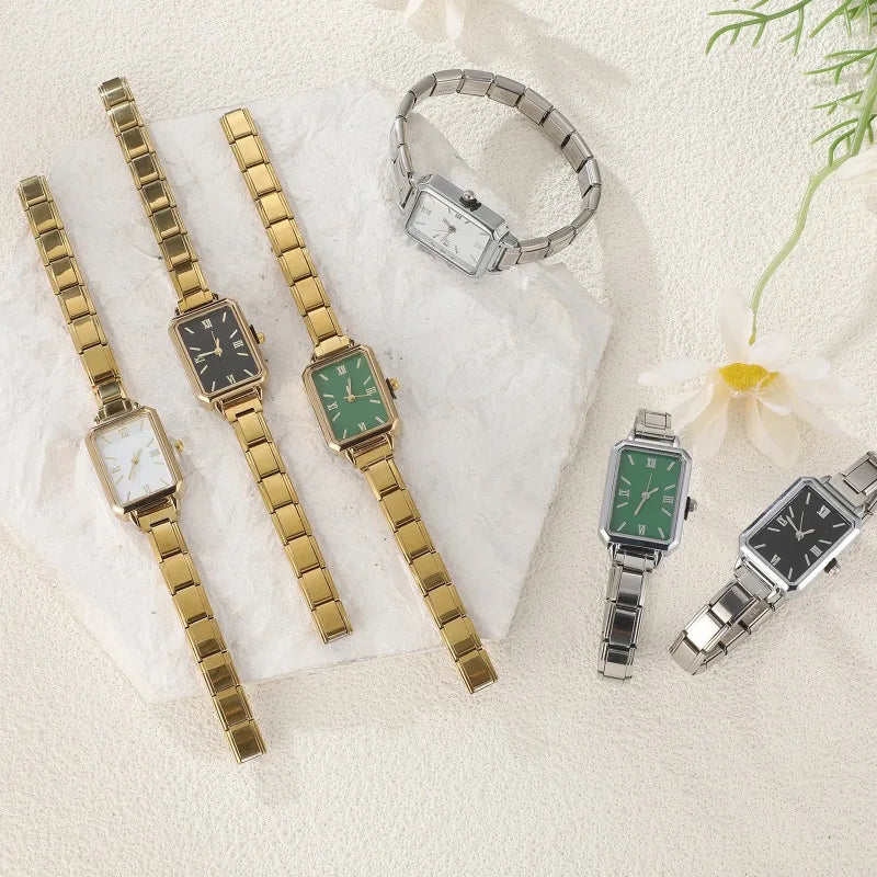 New Fashion Women's Stainless Steel Square Round Shiny Watch Bracelet For Party Friend Wife Birthday DIY Jewelry Gift