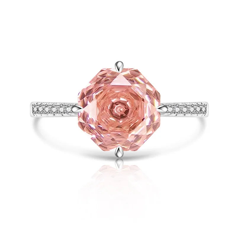 925 Sterling Silver Sweet Simple Octagon Millennium Rose Cut Zircon Ring Birthday Party Anniversary Wedding Gift