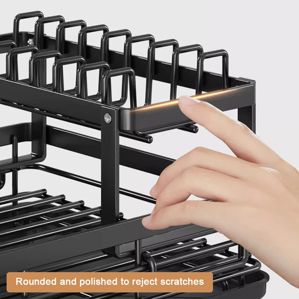 2025 Dish Drying Rack Kitchen Adjustable  Steel 2 Tier Plates Organizer Dish Bowl Drainer Storage Rack Kitchen Utensils