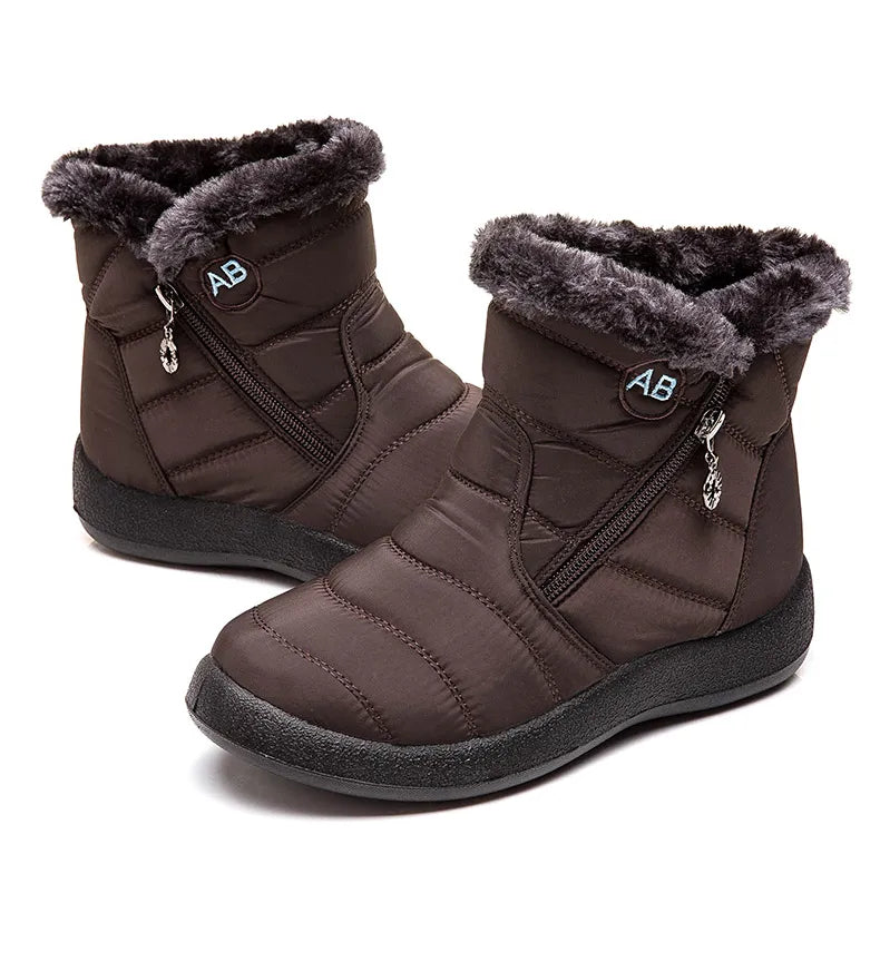 Women’s Waterproof Winter Ankle Boots – Fur-Lined Low Heels