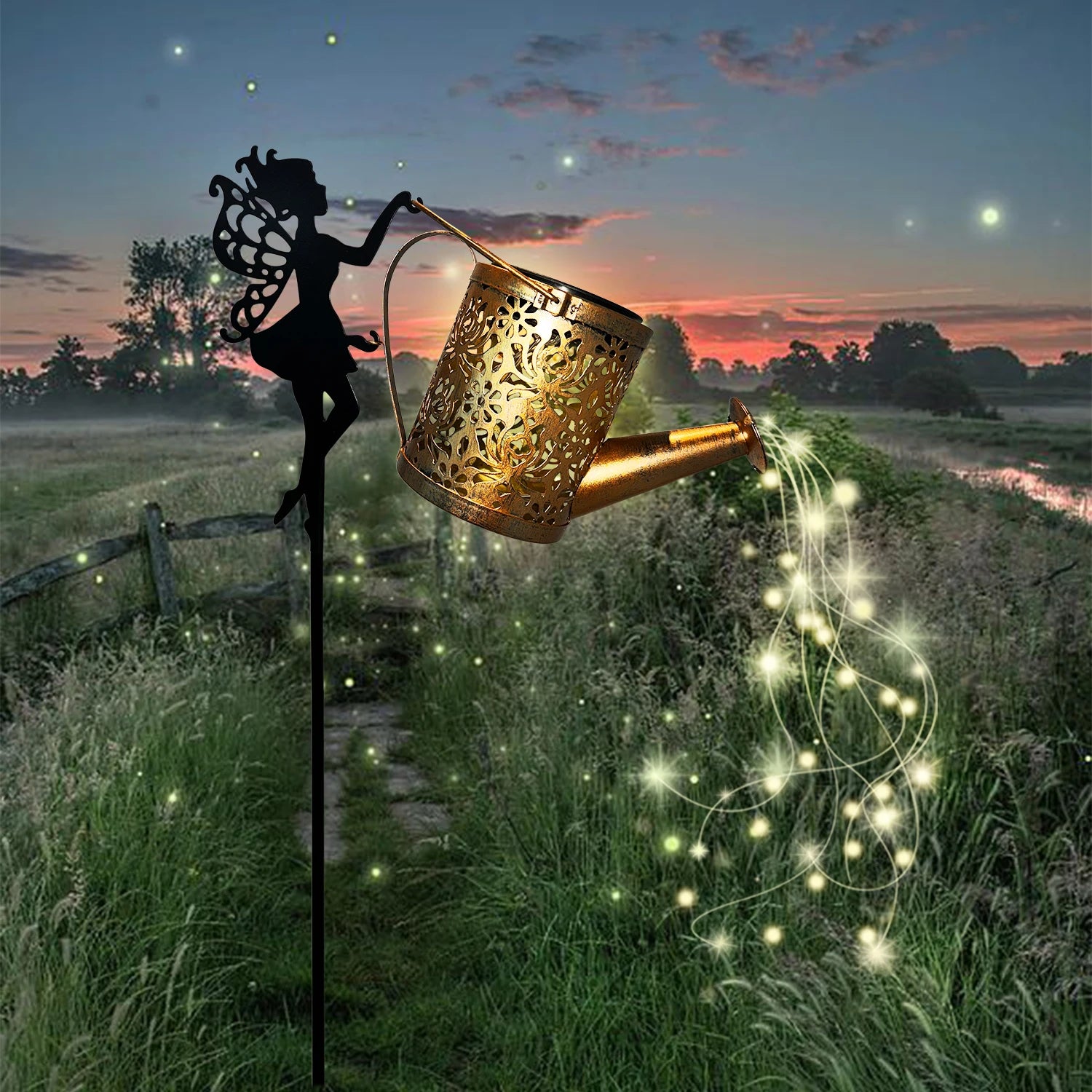 Solar Fairy Watering Can Lights – Outdoor Decorative Kettle with Cascading String Lights, Perfect for Garden Décor & Gifts