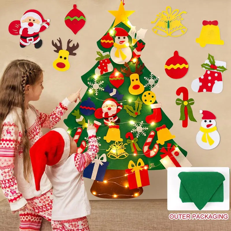 Christmas DIY Felt Tree With Light Merry Christmas Decoration For Home 2023 Cristmas Ornament Xmas Gifts Navidad New Year Tree