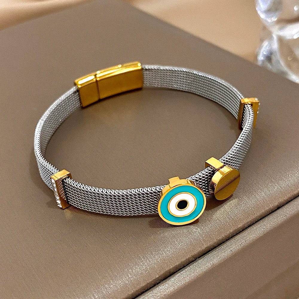 Greatera Round Eye Watch Bracelet Five-pointed Star Accessory Strap Design Stainless Steel Women's Bangle Gift Jewelry Trendy