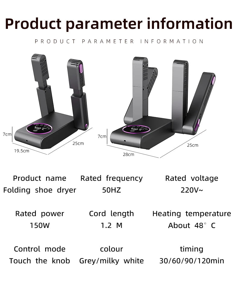 Foldable Electric Shoe Dryer  Deodorizer Sterilizer for Boots Sneakers Portable Smart Display Timer Control Travel Home Gym