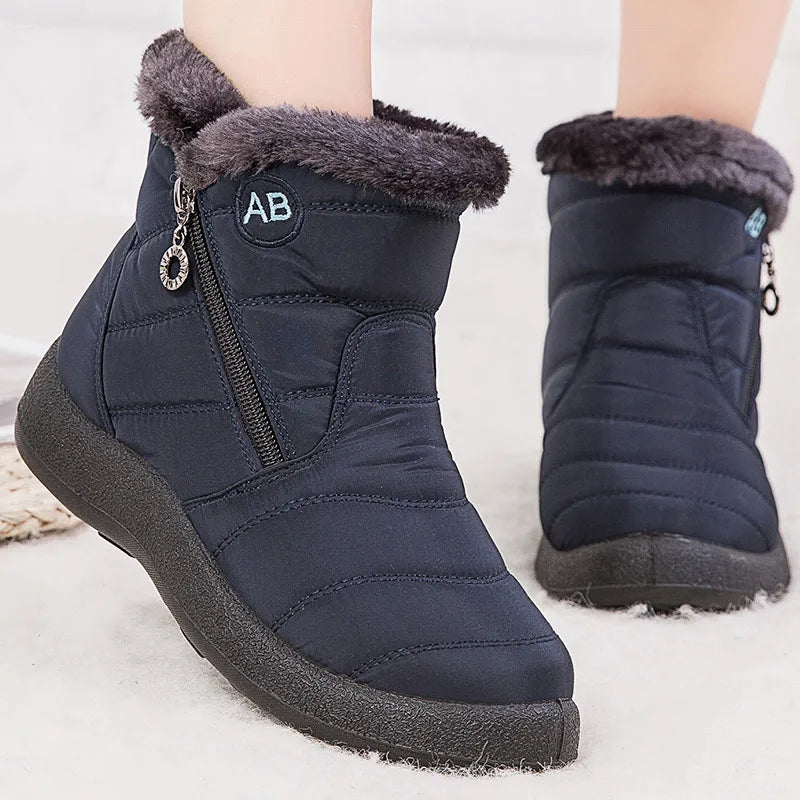 Women’s Waterproof Winter Ankle Boots – Fur-Lined Low Heels