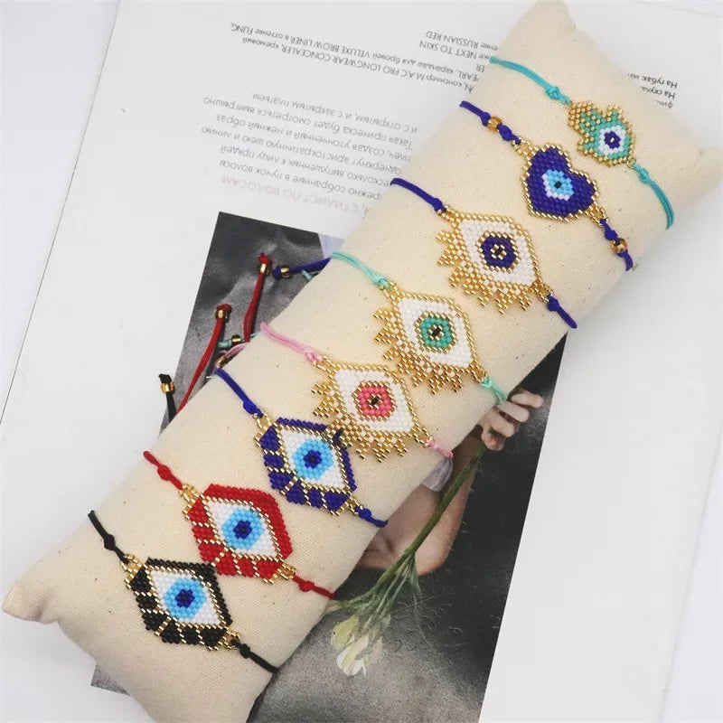 ALIYA Turkish Evil Eye Bracelet for Women Handmade Woven Colorful Miyuki Seed Beads Pulseras Lucky Greek Eye Bracelets Gift