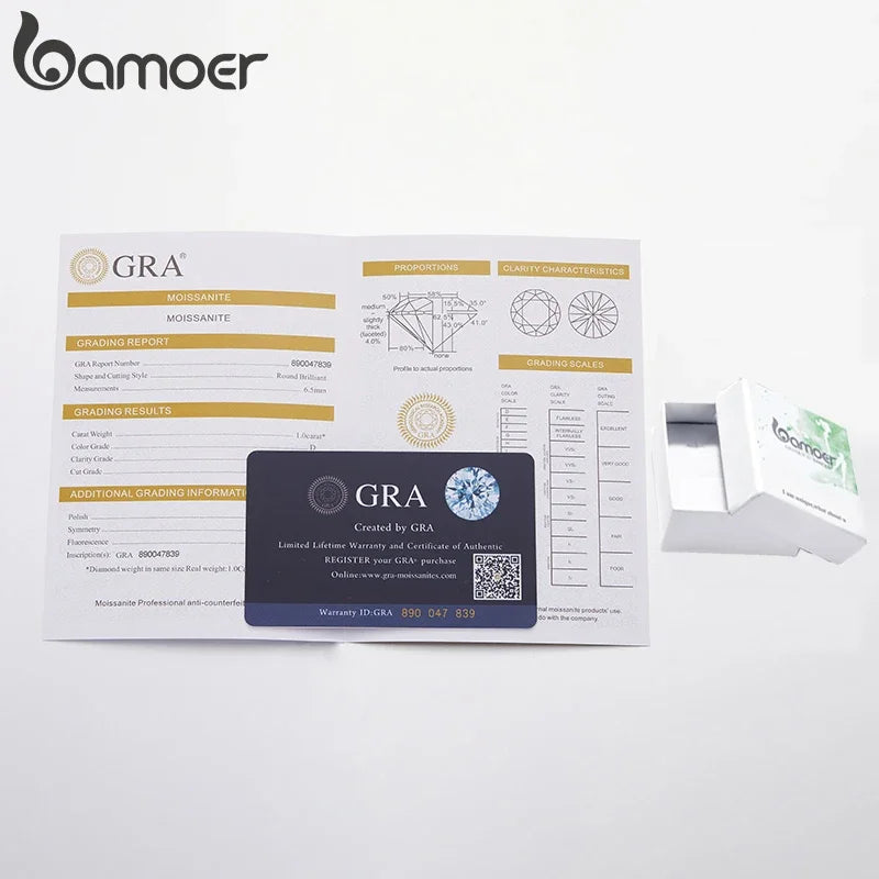 BAMOER Moissanite White Gold Plated Adjustable Ring 925 Sterling Silver Exquisite Open Ring for Women Fine Jewelry Gift