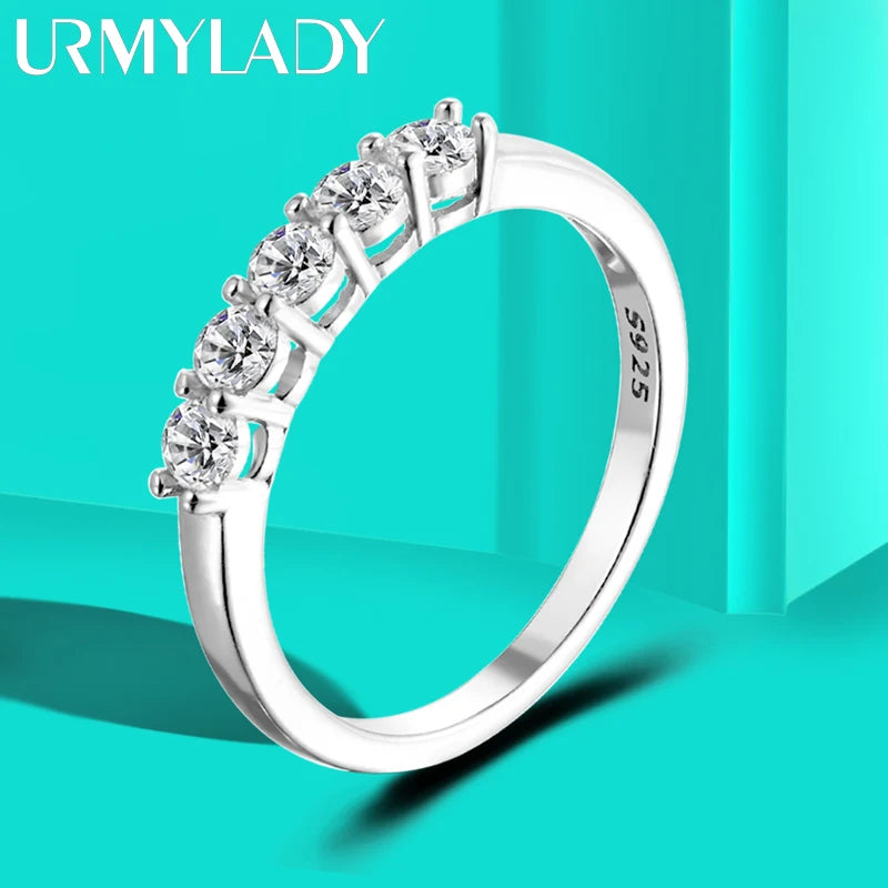 URMYLADY 0.5CT 3mm Gemstone Moissanite Rings for Women S925 Silver Matching Wedding Diamonds Band Stackable Ring White Gold Gift