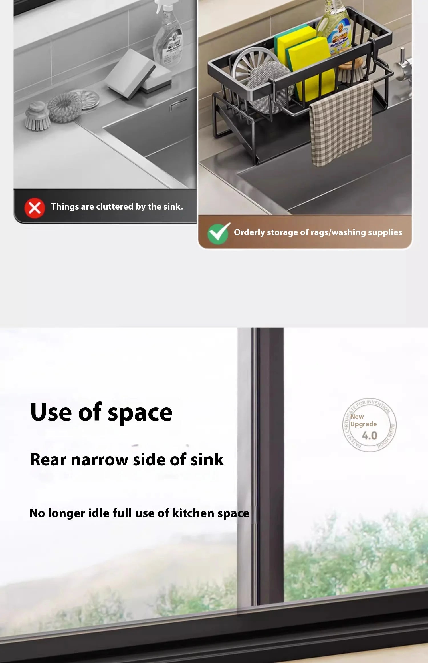 home kitchens Sink rack organizers solutions storage shelves accessories kitchenware kitchen shelf ledge