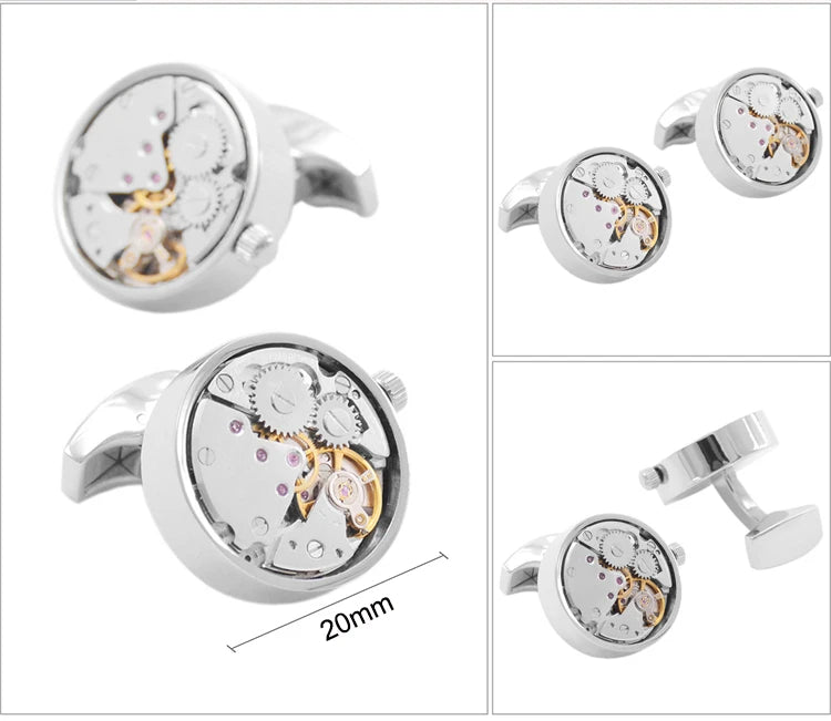 SAVOYSHI Mechanical Watch Movement Mens Shirt Cufflinks Functional Self Rotating Watch Mechanism Gears Cuff Links Gift