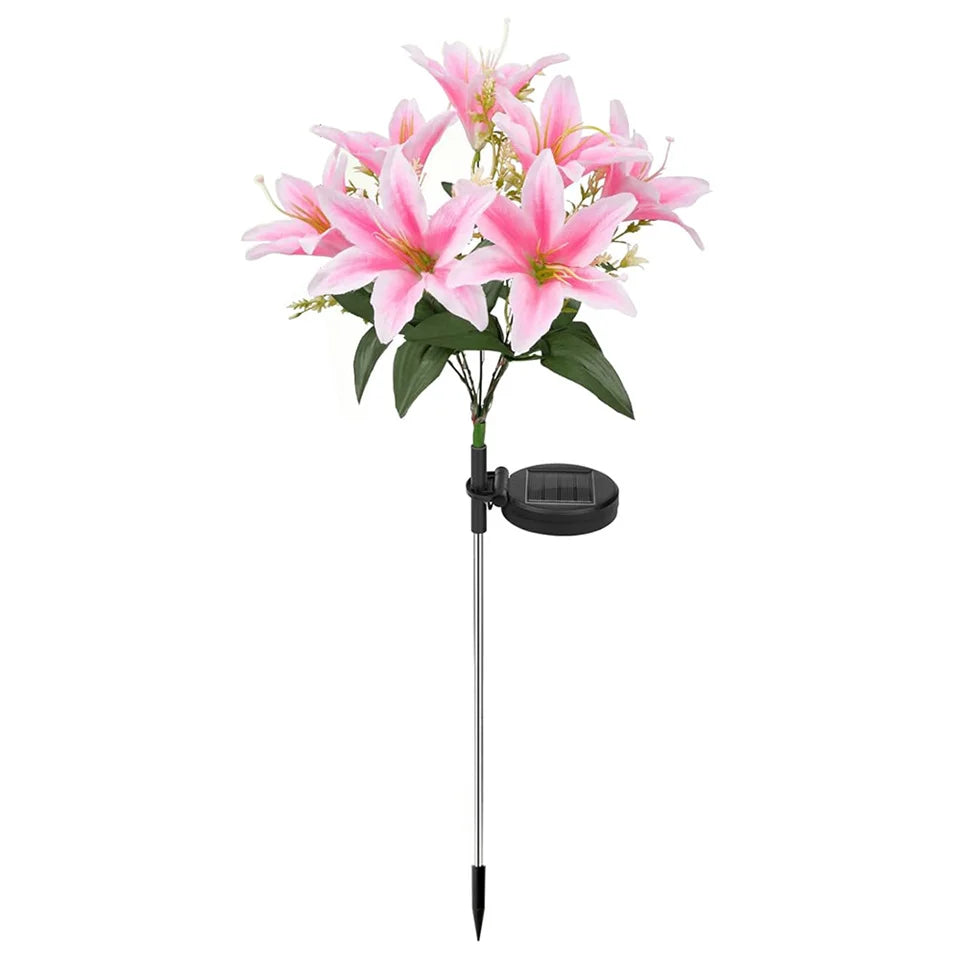 Lily Flower Solar Outdoor Light Ip65 Waterproof Solar Powered for Garden Pathway Landscape Lights Courtyard Yard Decoration