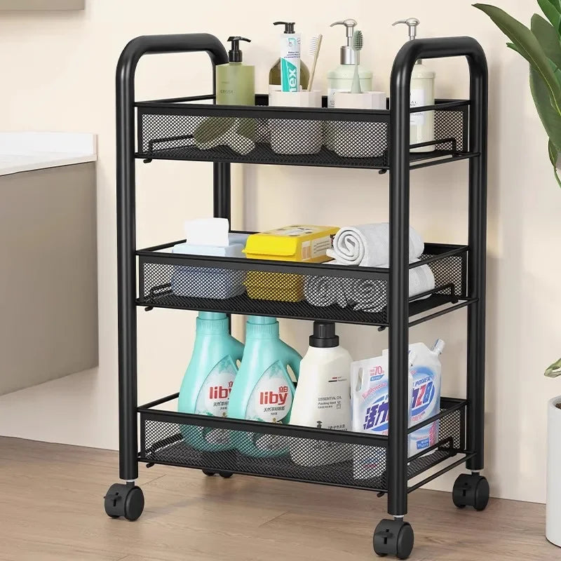 Kitchen Cart Organizer Rolling Trolley Storage Cart Portable Multifunctional Vegetable Fruit Basket Wheels Utility Furniture